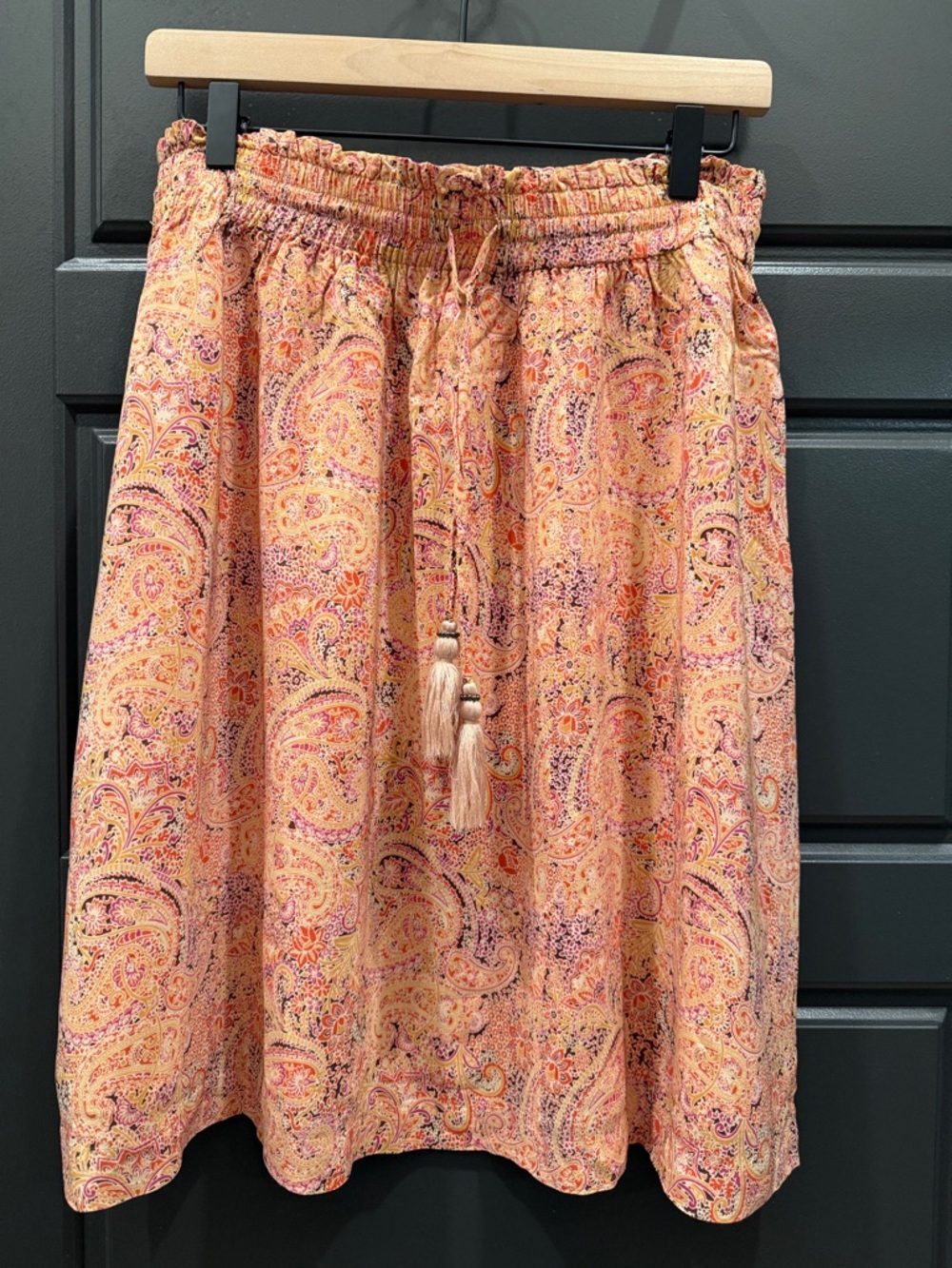 Women's Peach Paisley Pull-On Skirt with Tassel Tie size M